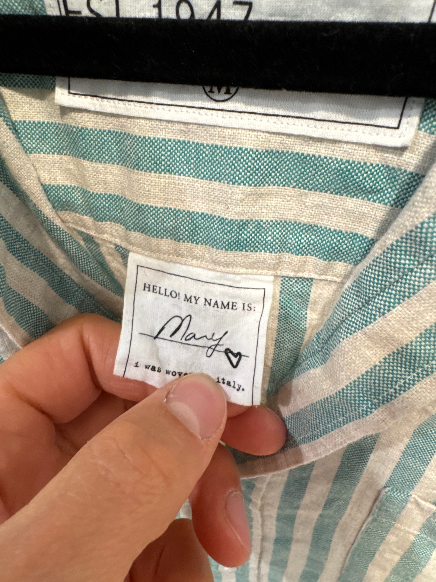 Frank & Eileen Mary Classic Shirtdress in Green/Sand Stripe size M