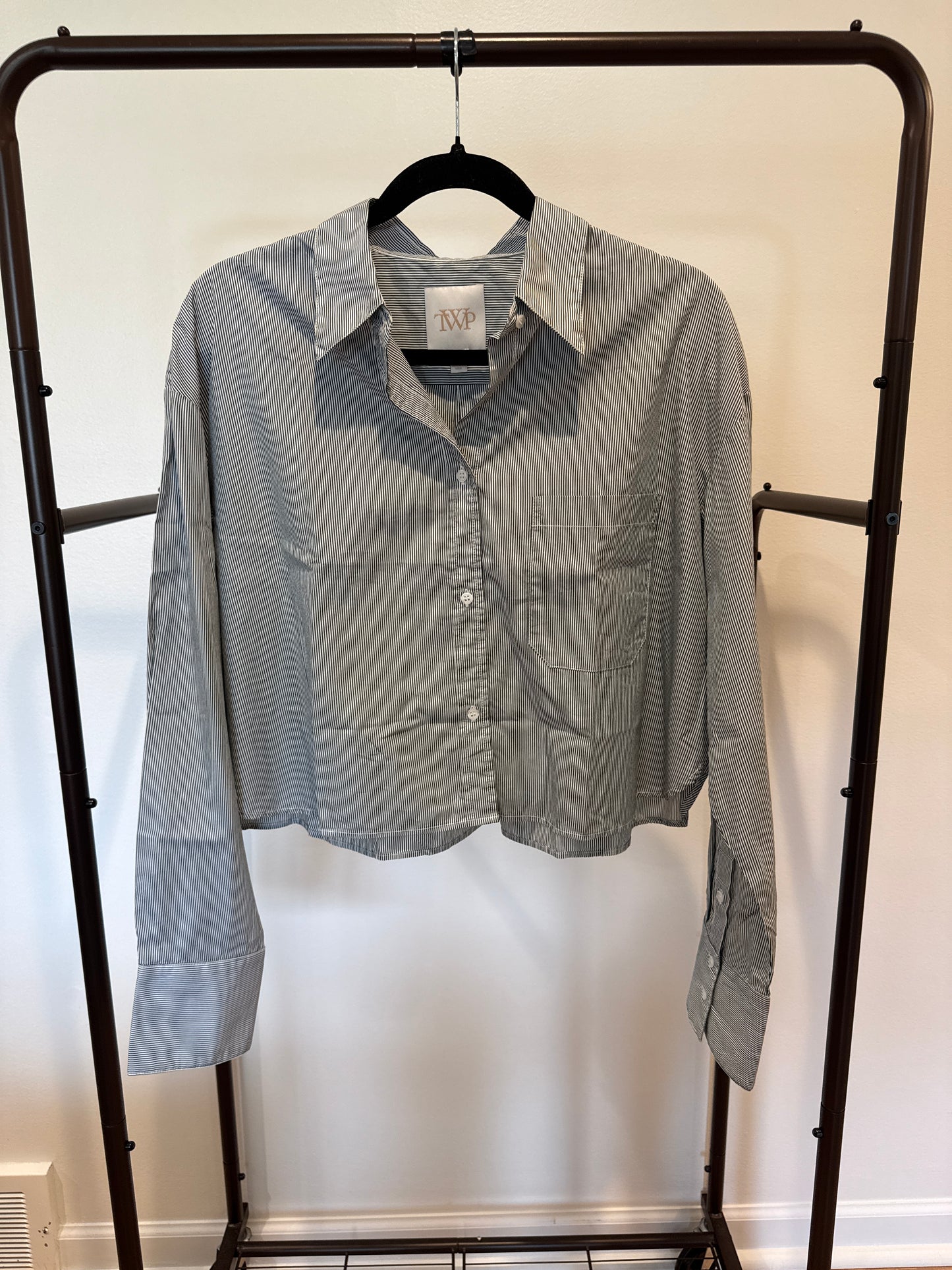 TWP Little Big Joe Stripe Cotton Crop Button-Up Shirt size M/L