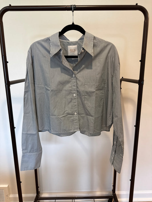 TWP Little Big Joe Stripe Cotton Crop Button-Up Shirt size M/L