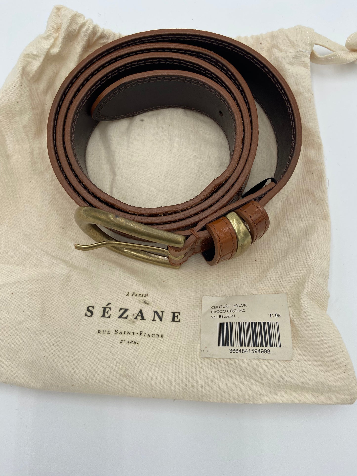Sezane Taylor Croco Cognac Belt size 95