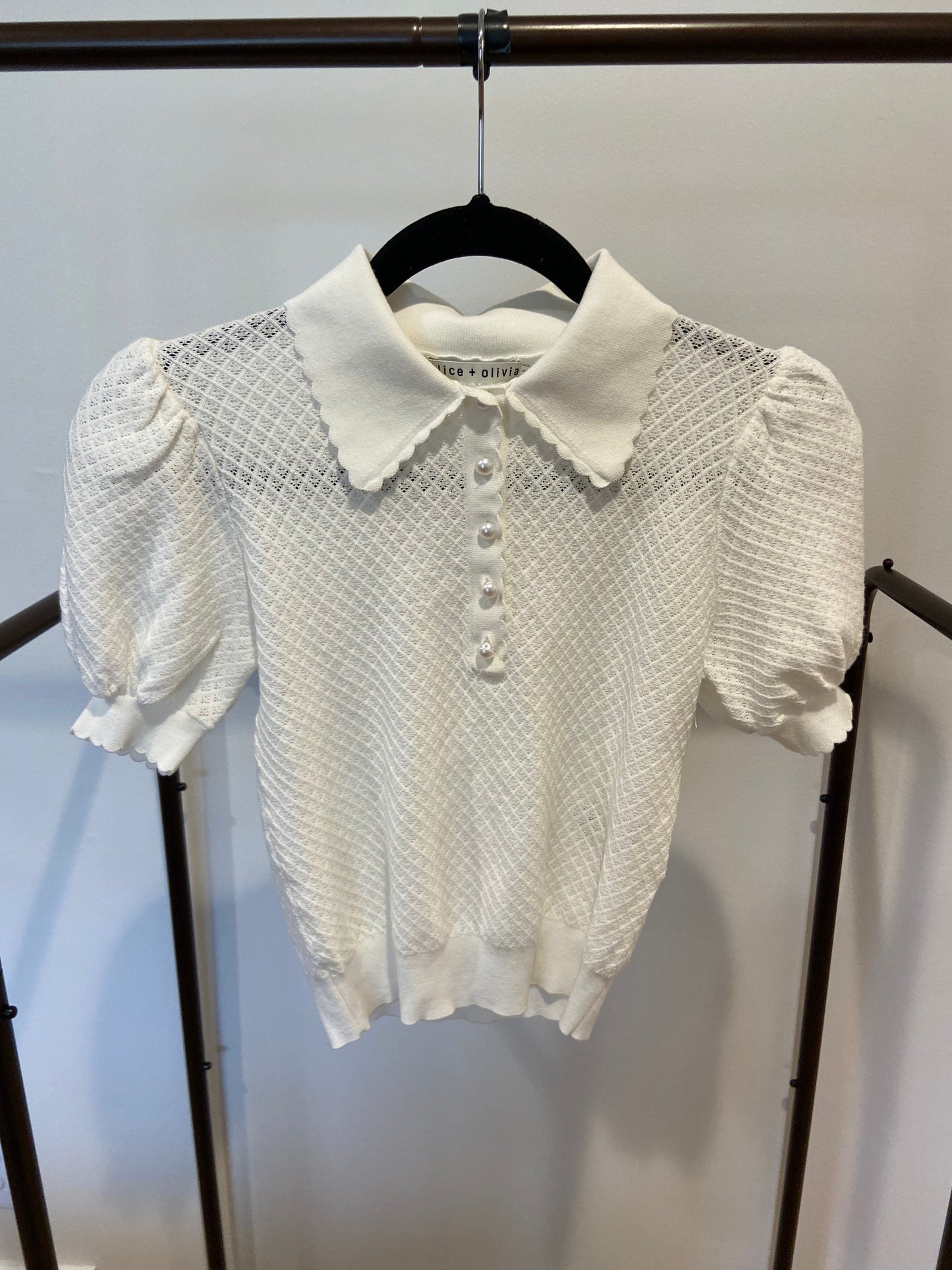 Alice and Olivia Ramona Pointelle Knit Polo Shirt size S