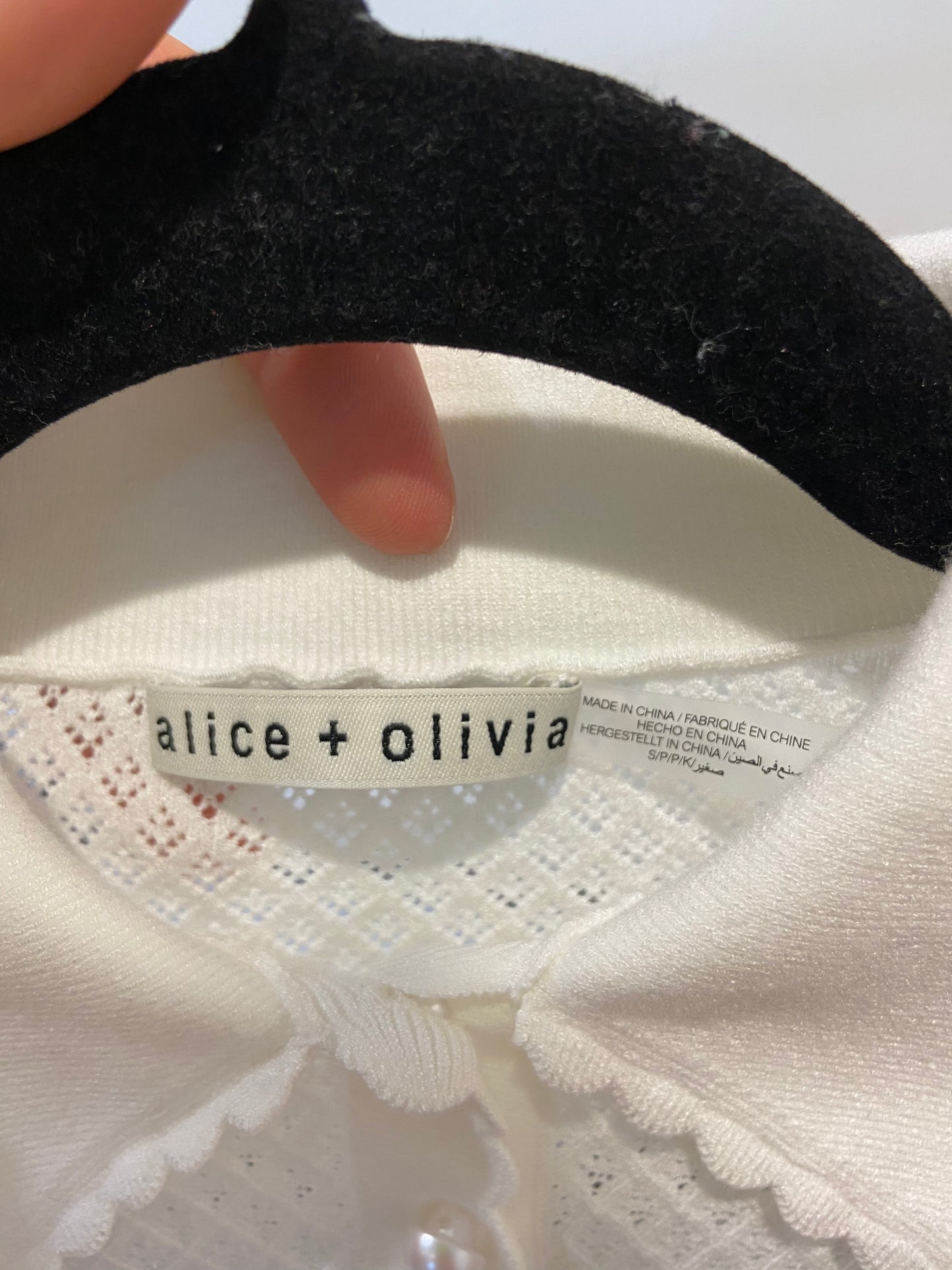 Alice and Olivia Ramona Pointelle Knit Polo Shirt size S