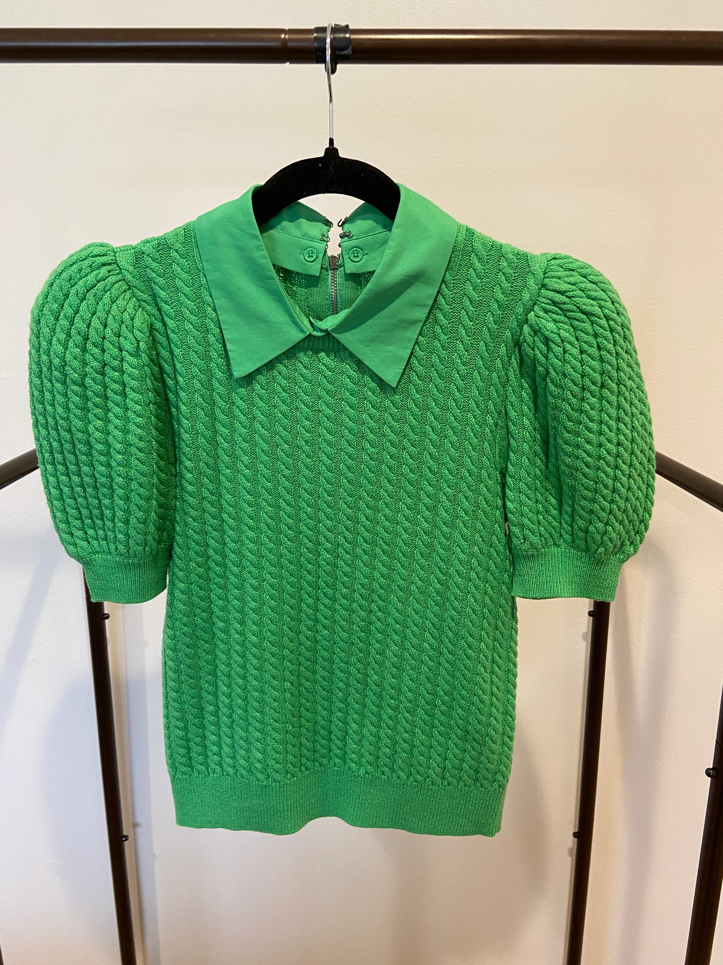 Alice and Olivia Chase Puff Sleeve Cable Knit Top size S