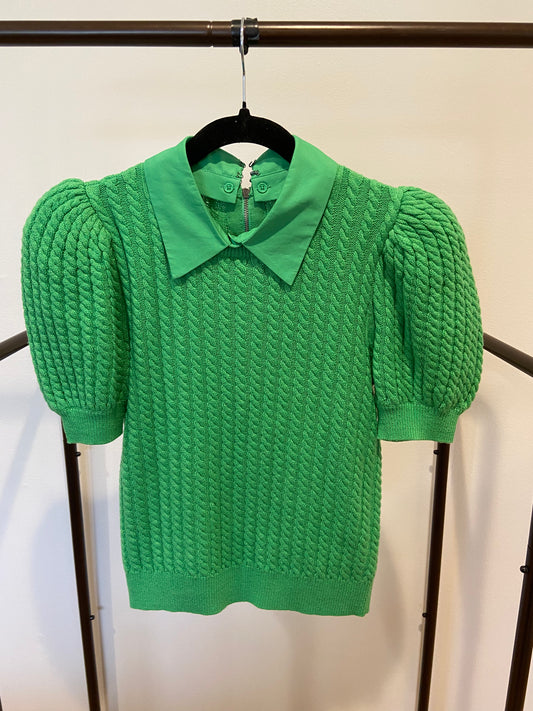 Alice and Olivia Chase Puff Sleeve Cable Knit Top size S