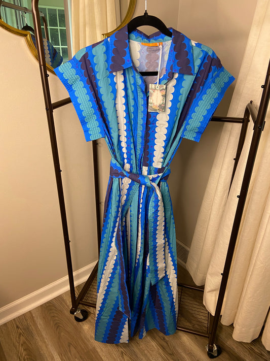 Oliphant Meko Blue Belted Shirt Dress size M