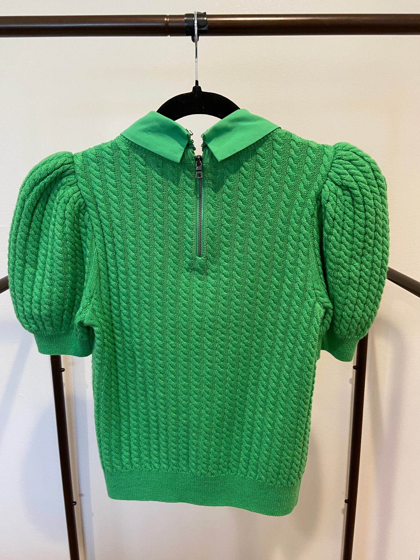 Alice and Olivia Chase Puff Sleeve Cable Knit Top size S