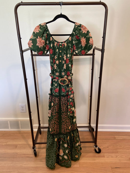 Farm Rio Green Pineapple Garden Organic Cotton Maxi Dress size S