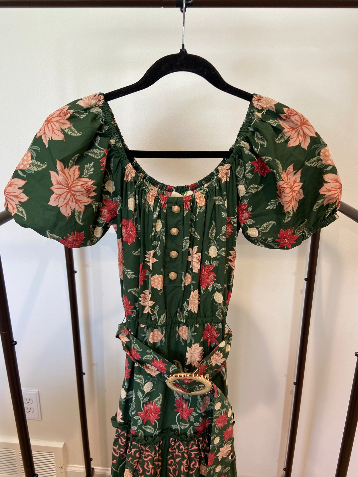 Farm Rio Green Pineapple Garden Organic Cotton Maxi Dress size S