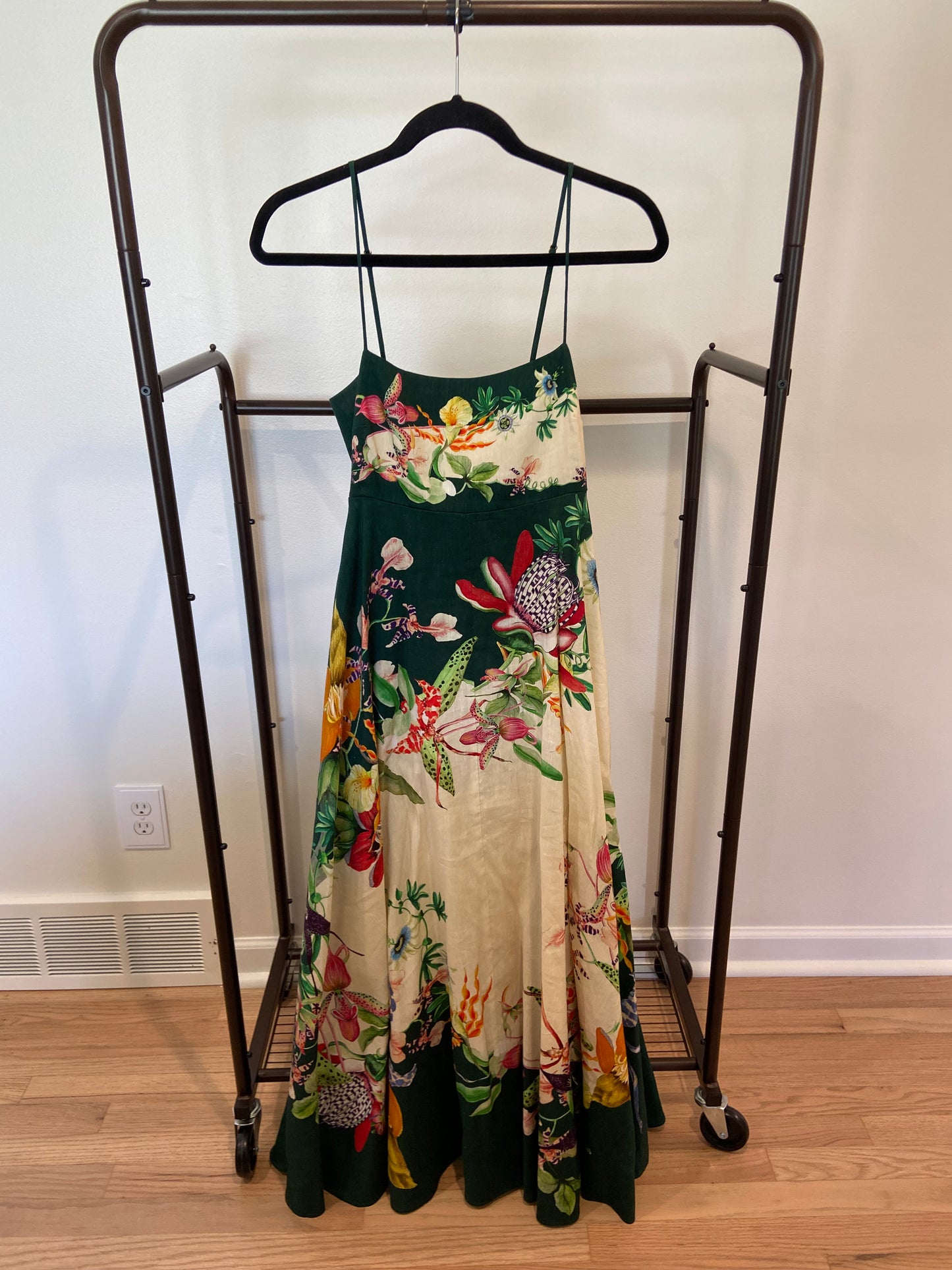 Alemais Aggie Floral Linen-Blend Midi Dress size 8
