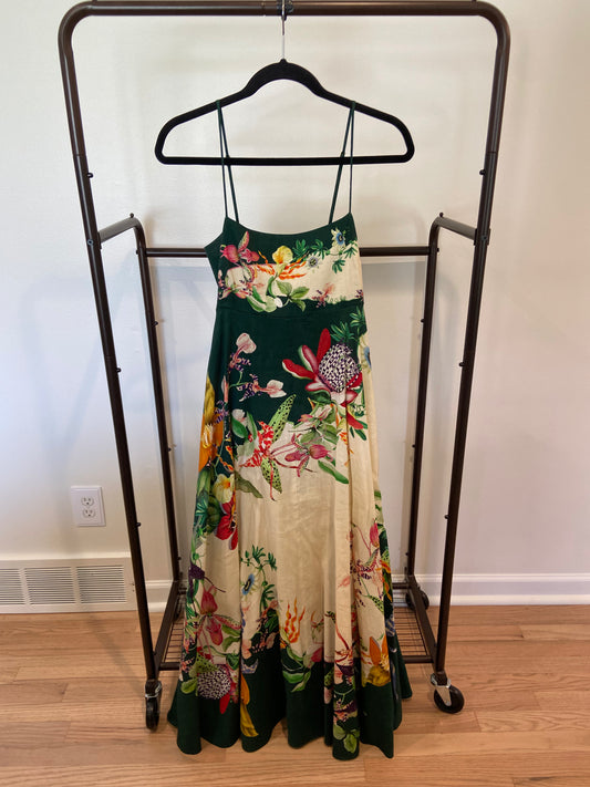 Alemais Aggie Floral Linen-Blend Midi Dress size 8