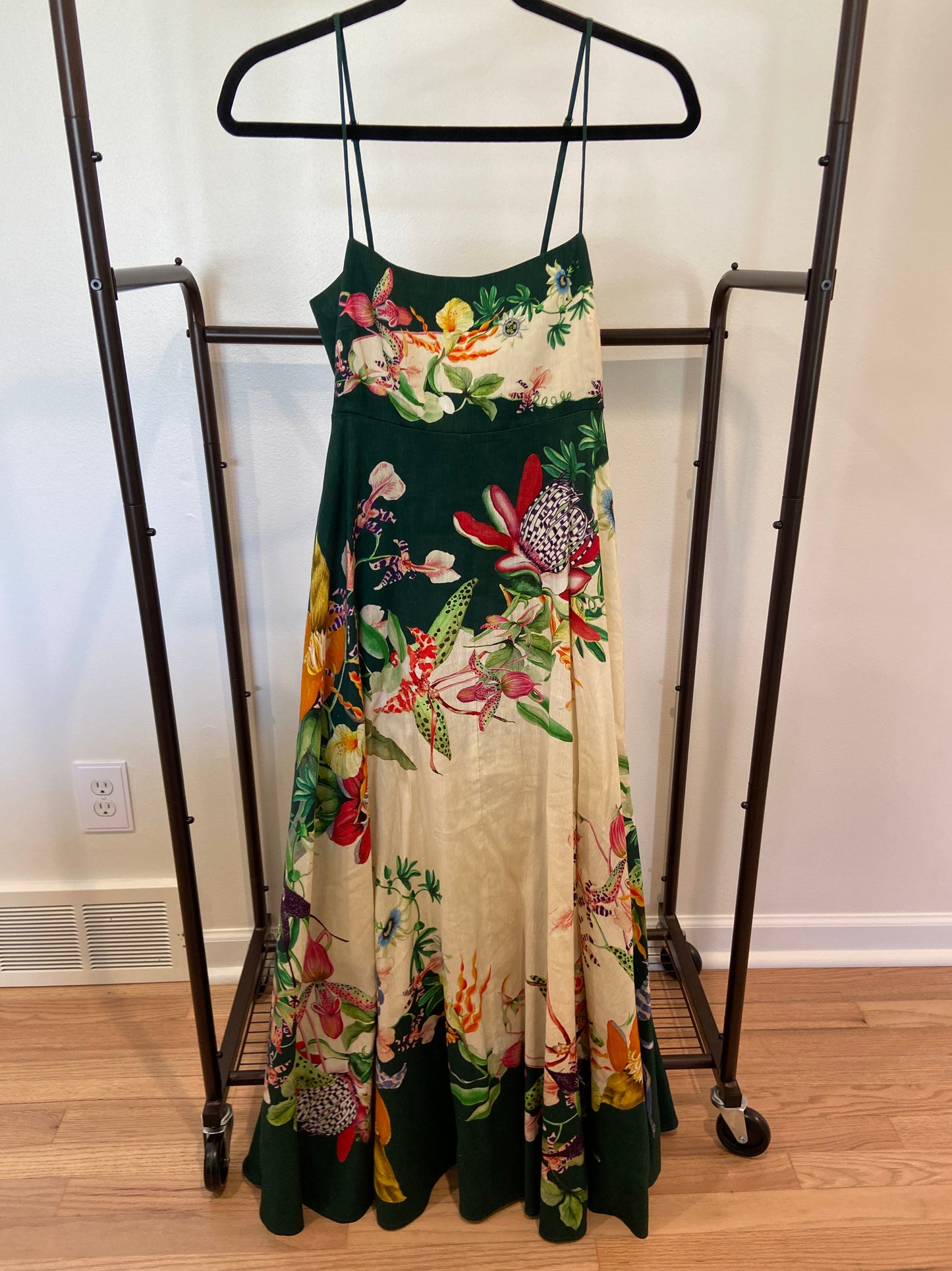 Alemais Aggie Floral Linen-Blend Midi Dress size 8