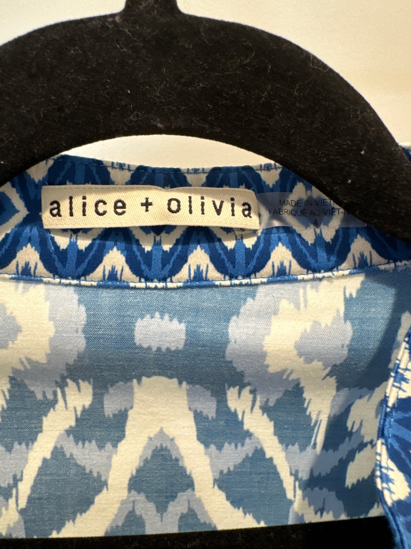 Alice and Olivia Lucy Mini Shirt Dress in Artisan Ikat French Blue size 4
