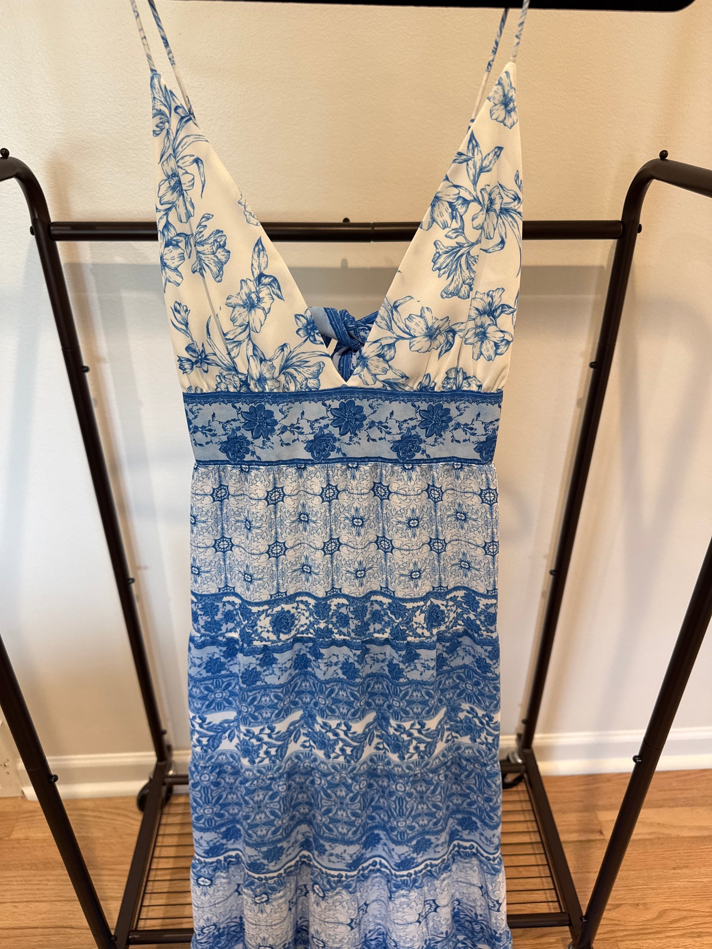Alice and Olivia Karolina Chiffon Floral Maxi Dress In Blue size 4