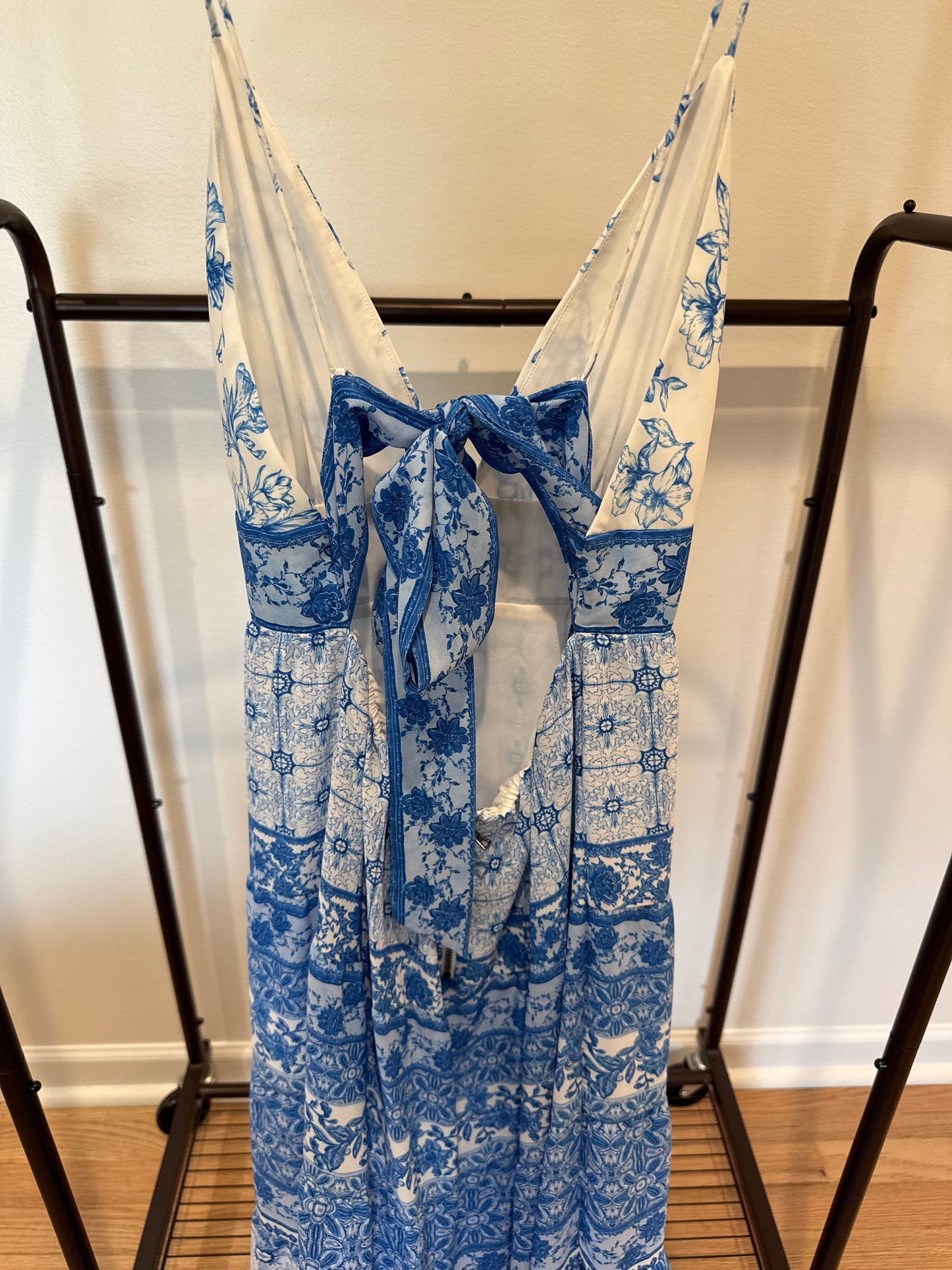 Alice and Olivia Karolina Chiffon Floral Maxi Dress In Blue size 4