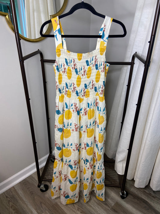 Trovata Birds of Paradis Lemon Print Smocked Dress size S