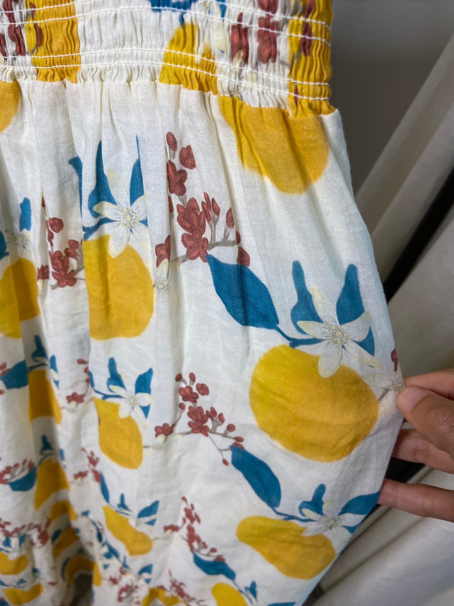 Trovata Birds of Paradis Lemon Print Smocked Dress size S