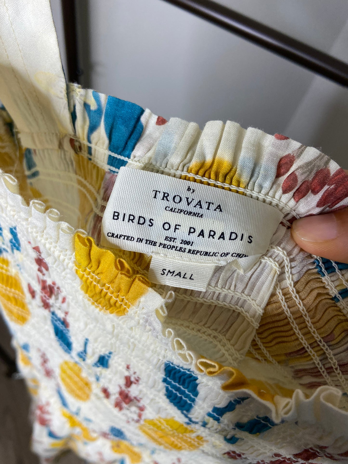 Trovata Birds of Paradis Lemon Print Smocked Dress size S