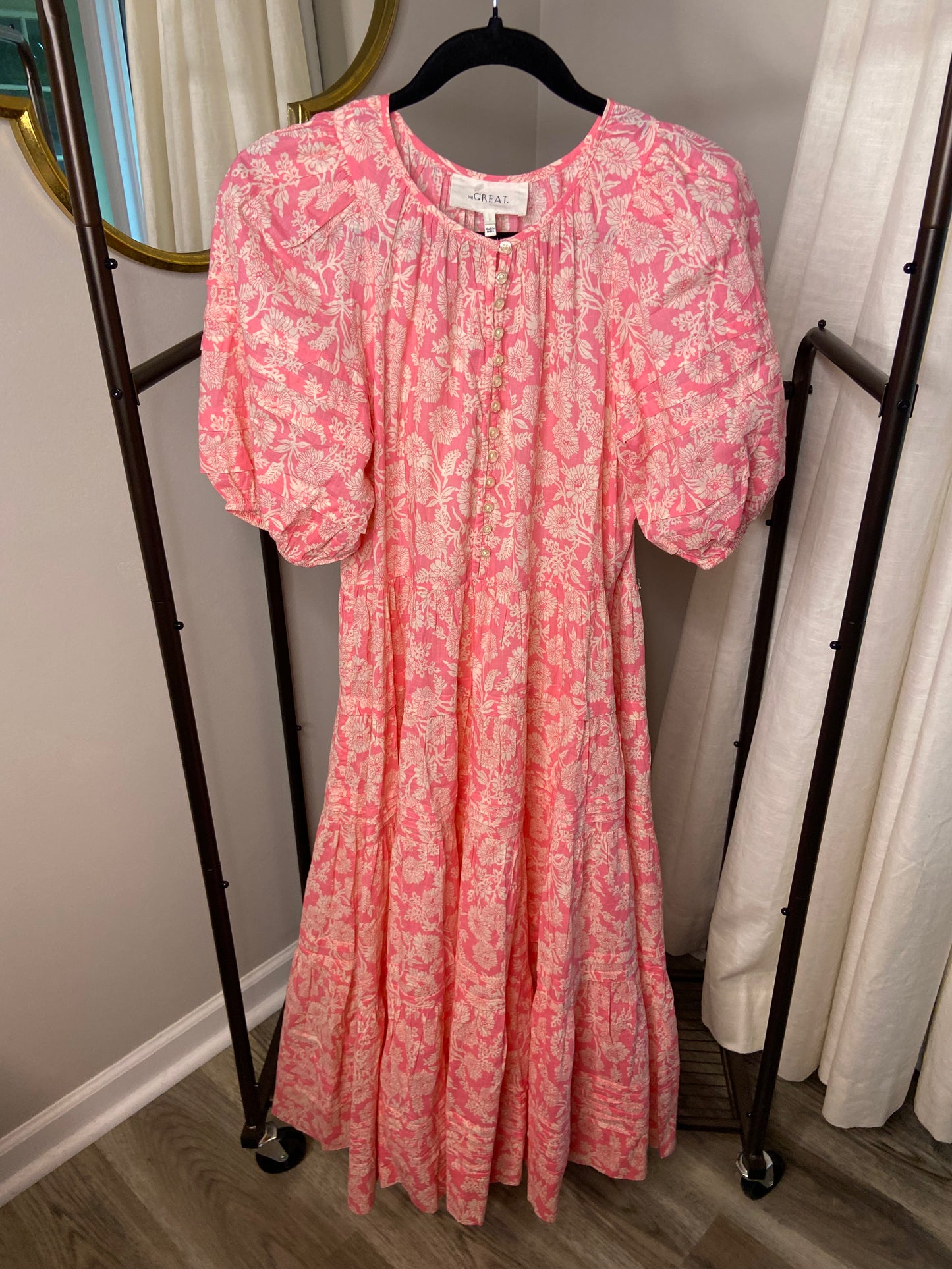 The Great The Pleated Ravine Dress Bright Rouge Wild Brush Floral size S