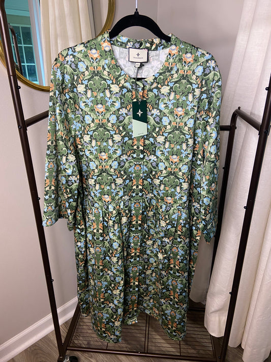 Tuckernuck Sage Deco Damask Royal Shirt Dress size XXXL