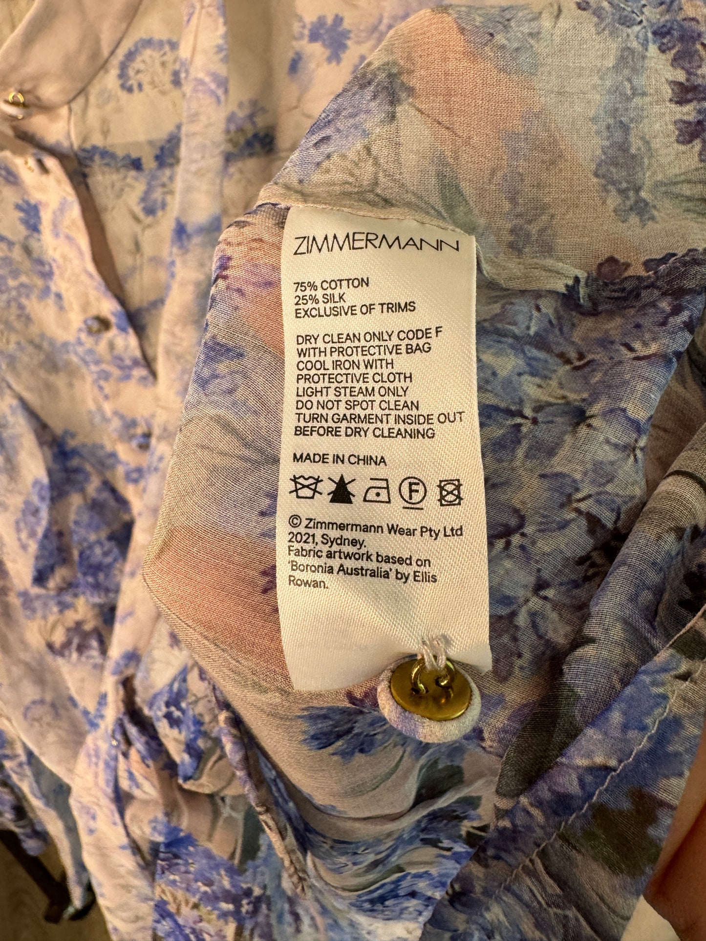 ZIMMERMANN Luminous Floral Cotton-Silk Blouse size US 8