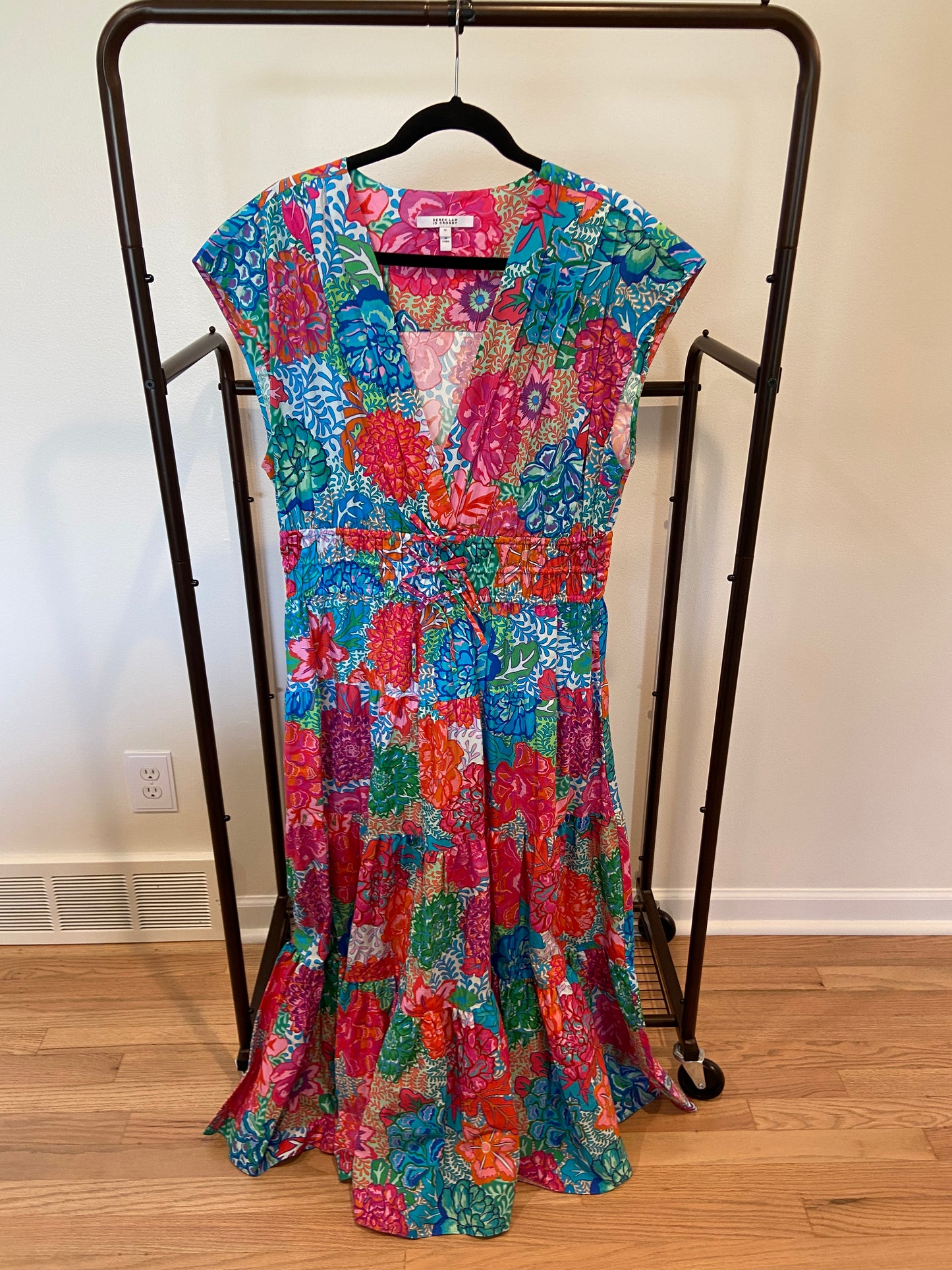 Derek Lam Fatima Tiered Floral-Print Stretch-Cotton Poplin Midi Dress size 16
