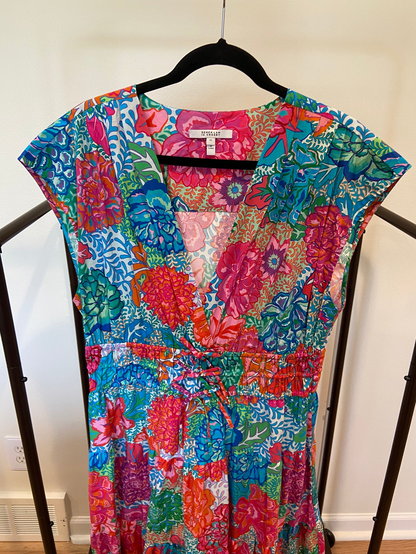 Derek Lam Fatima Tiered Floral-Print Stretch-Cotton Poplin Midi Dress size 16