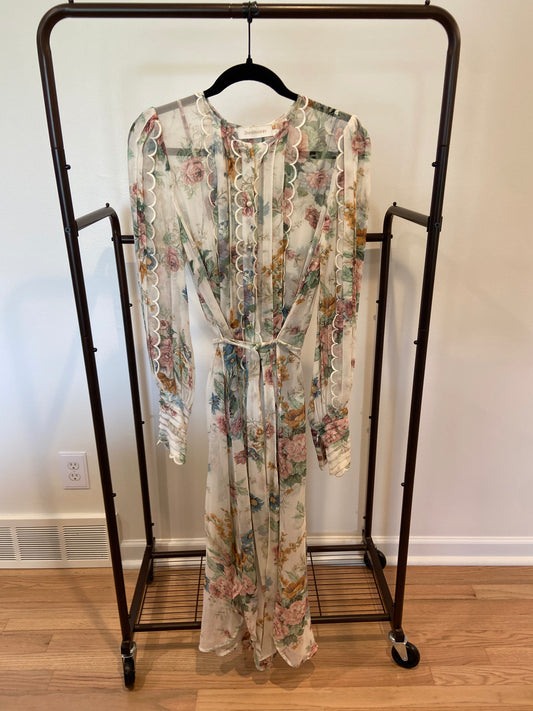 Zimmermann Wavelength Silk Floral Midi Dress size 1 US 6