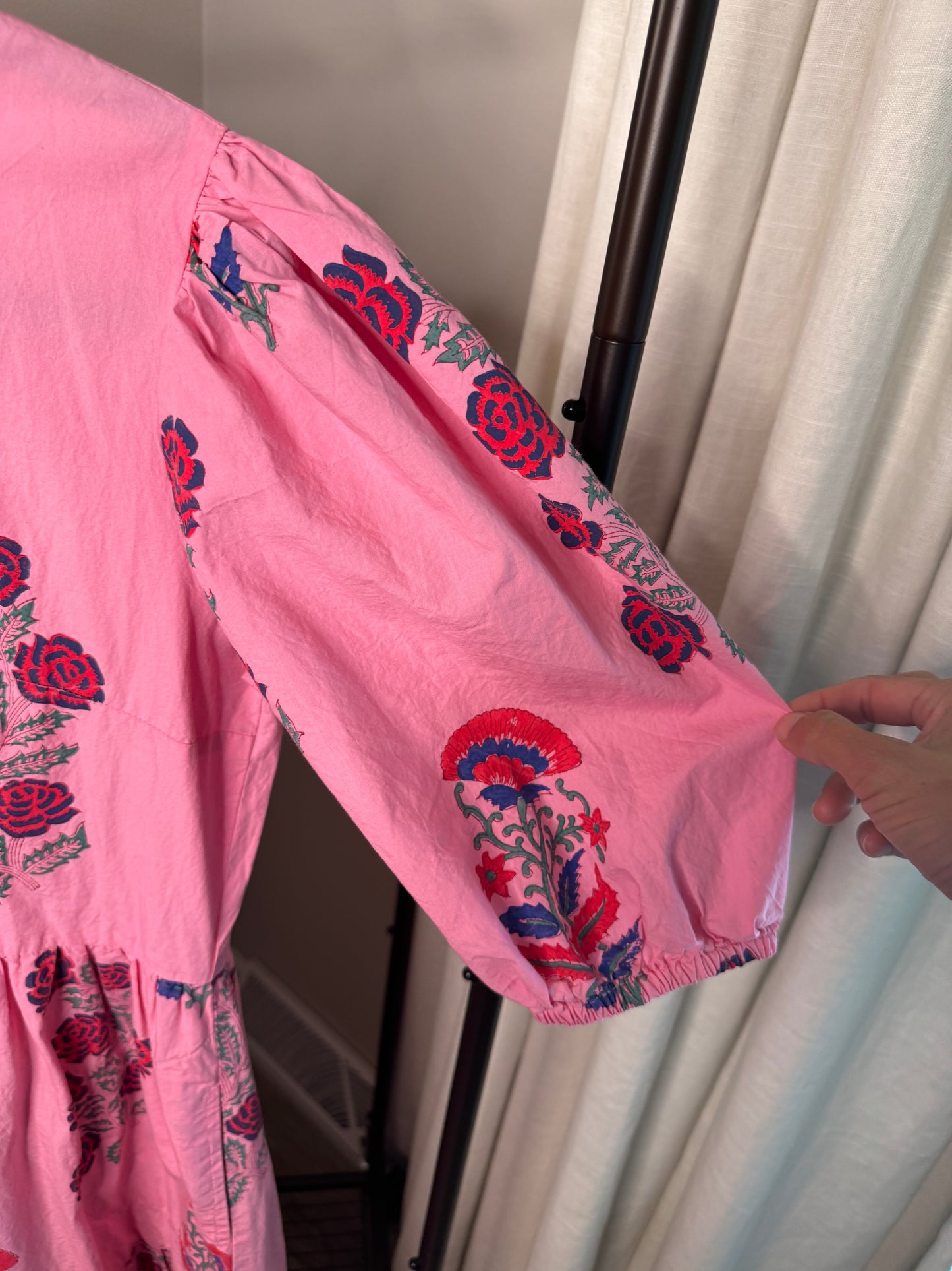 Oliphant Boca Pink Puff Sleeve Midi Dress size L