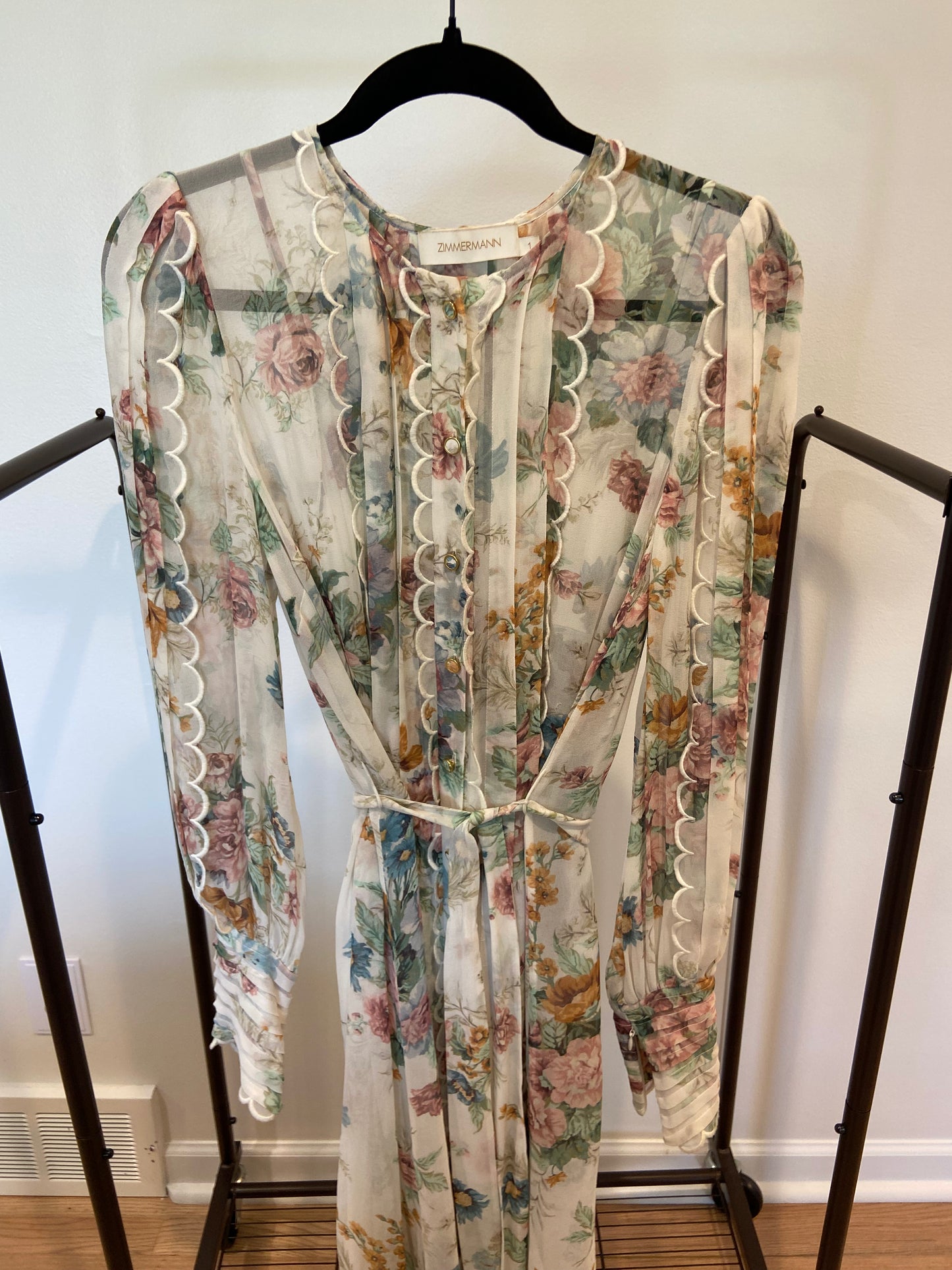 Zimmermann Wavelength Silk Floral Midi Dress size 1 US 6