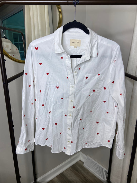 Sezane Tomboy Shirt Embroidered Hearts size 38 (6)