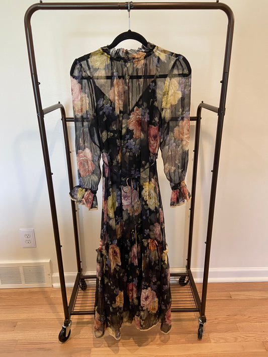 Zimmermann Luminosity Floral-Print Silk Midi Dress size 2 US 8