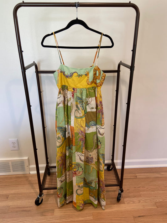 Alemais Jerome Cutout Printed Linen Midi Dress size US 6