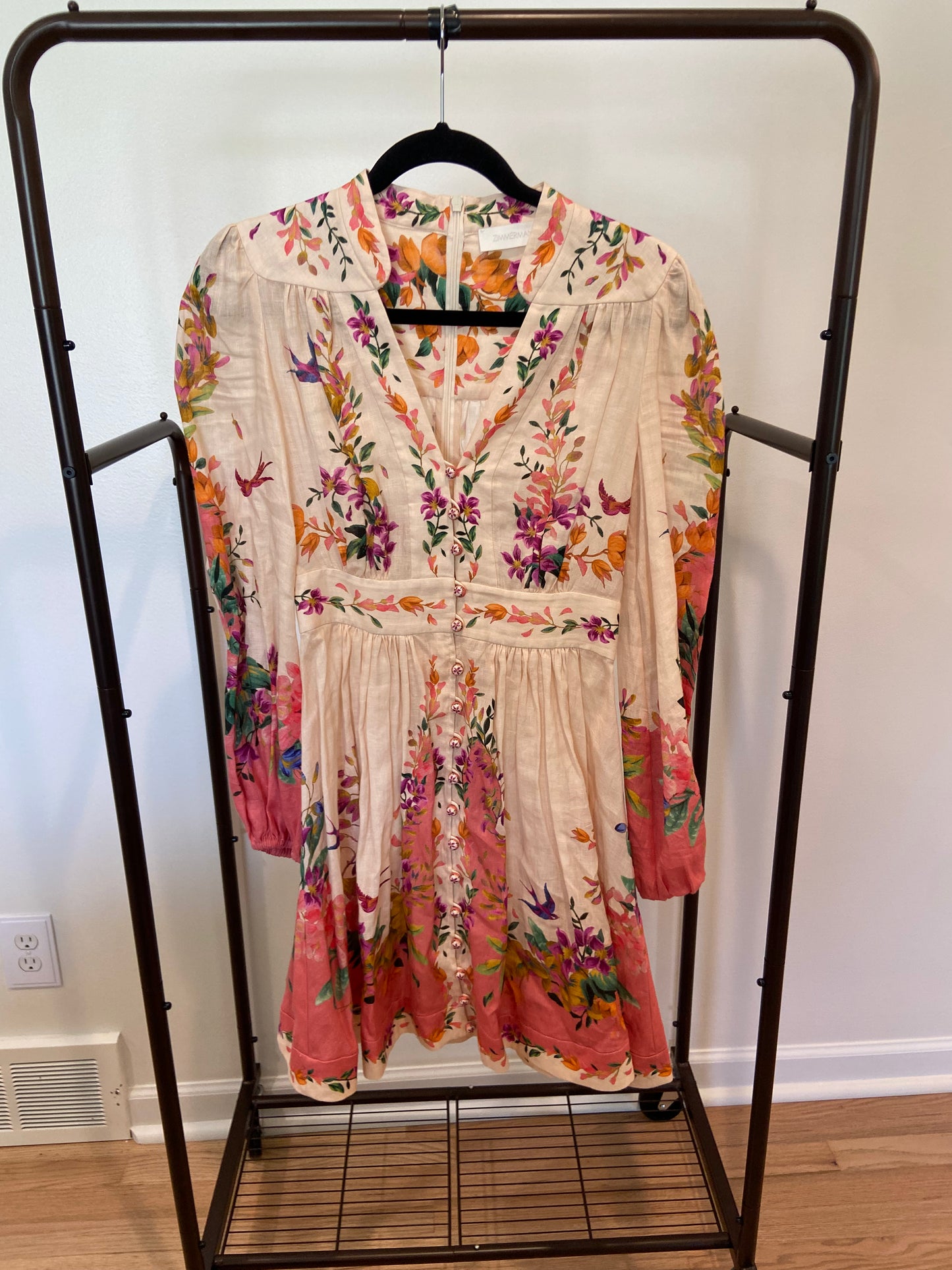 Zimmermann Tropicana Floral-Print Linen Mini Dress size 0 US 2