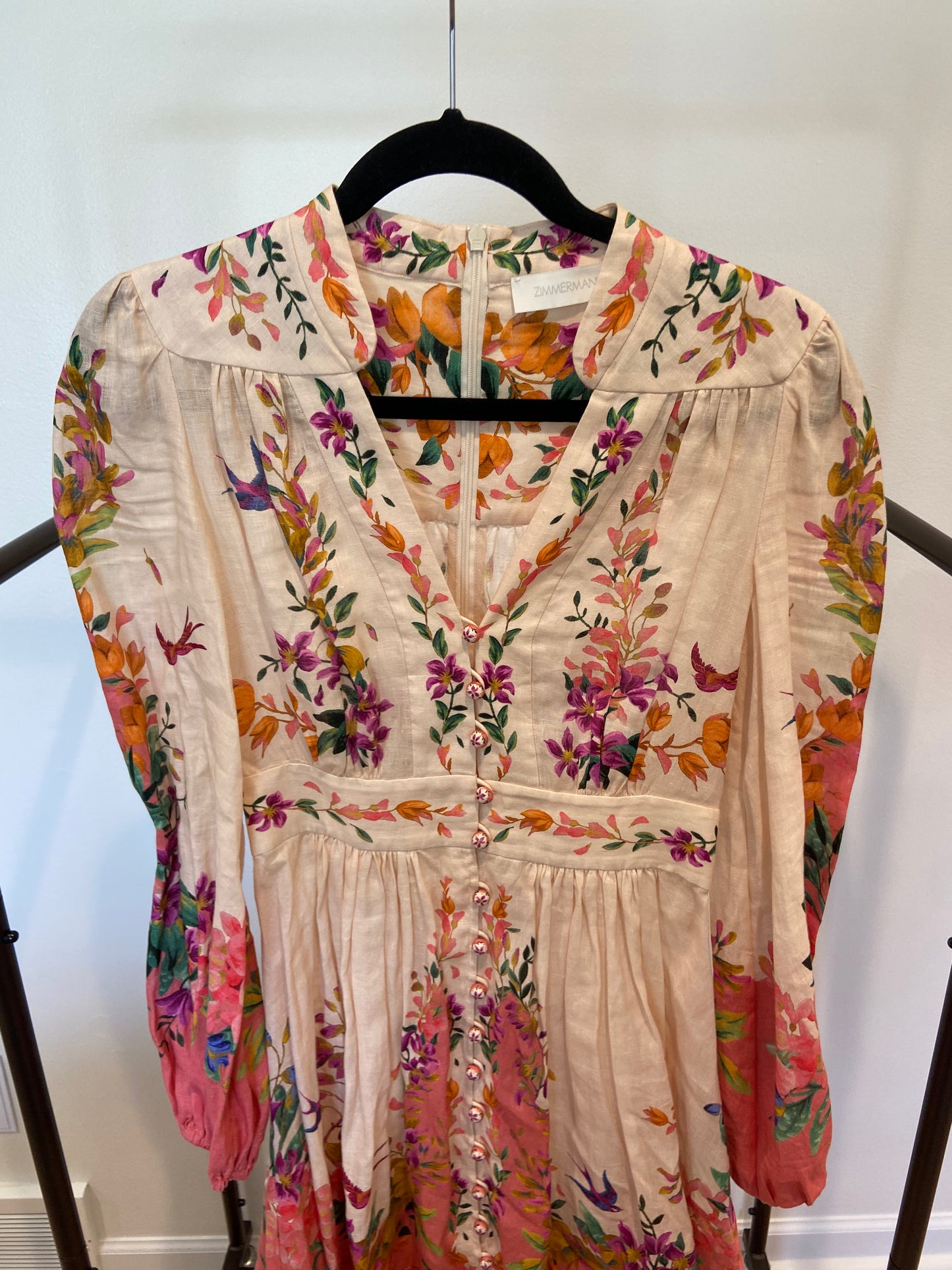 Zimmermann Tropicana Floral-Print Linen Mini Dress size 0 US 2