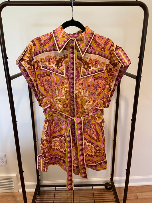 Zimmermann Halcyon printed linen playsuit size 2 US 8