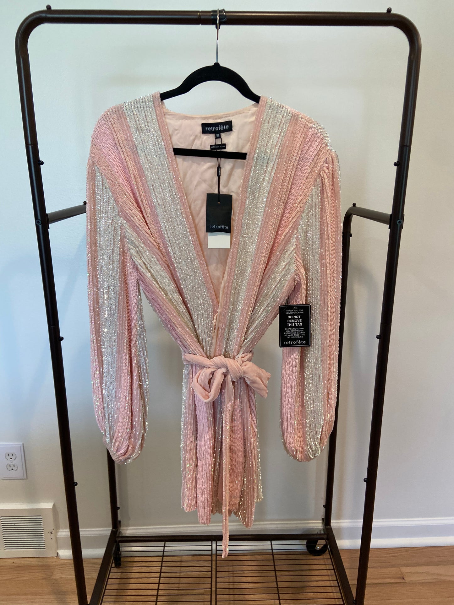 Retrofete Gabrielle Robe Dress Pastel Pink Stripes size M