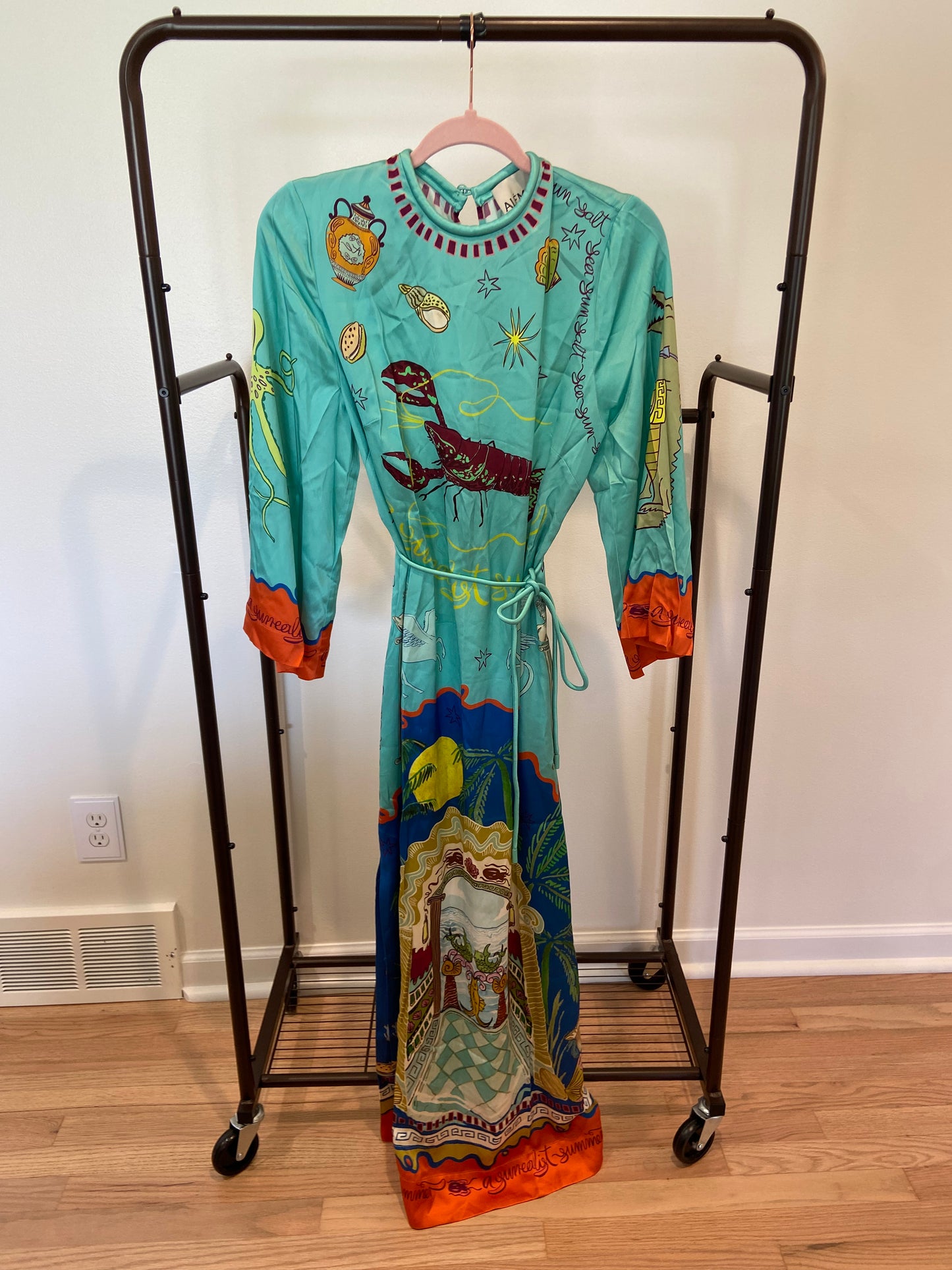Alemais Surrealist Summer Midi Silk Dress size US 4