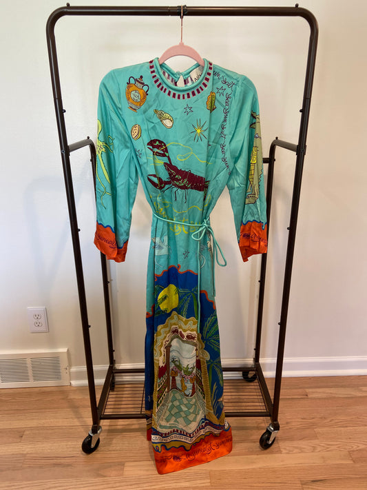 Alemais Surrealist Summer Midi Silk Dress size US 4