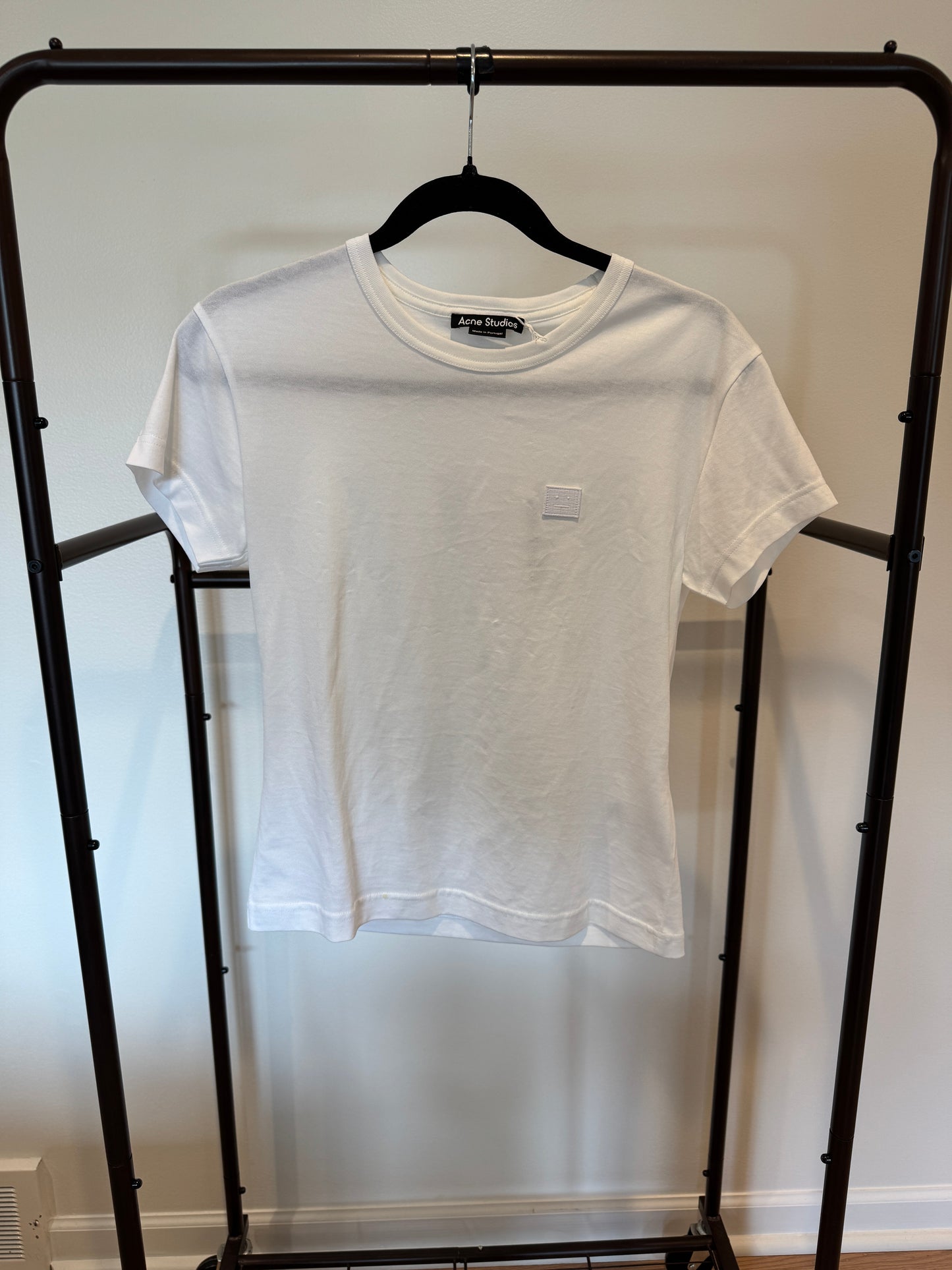 Acne Studios Nace Face Patch Cotton T Shirt in Optic White size M