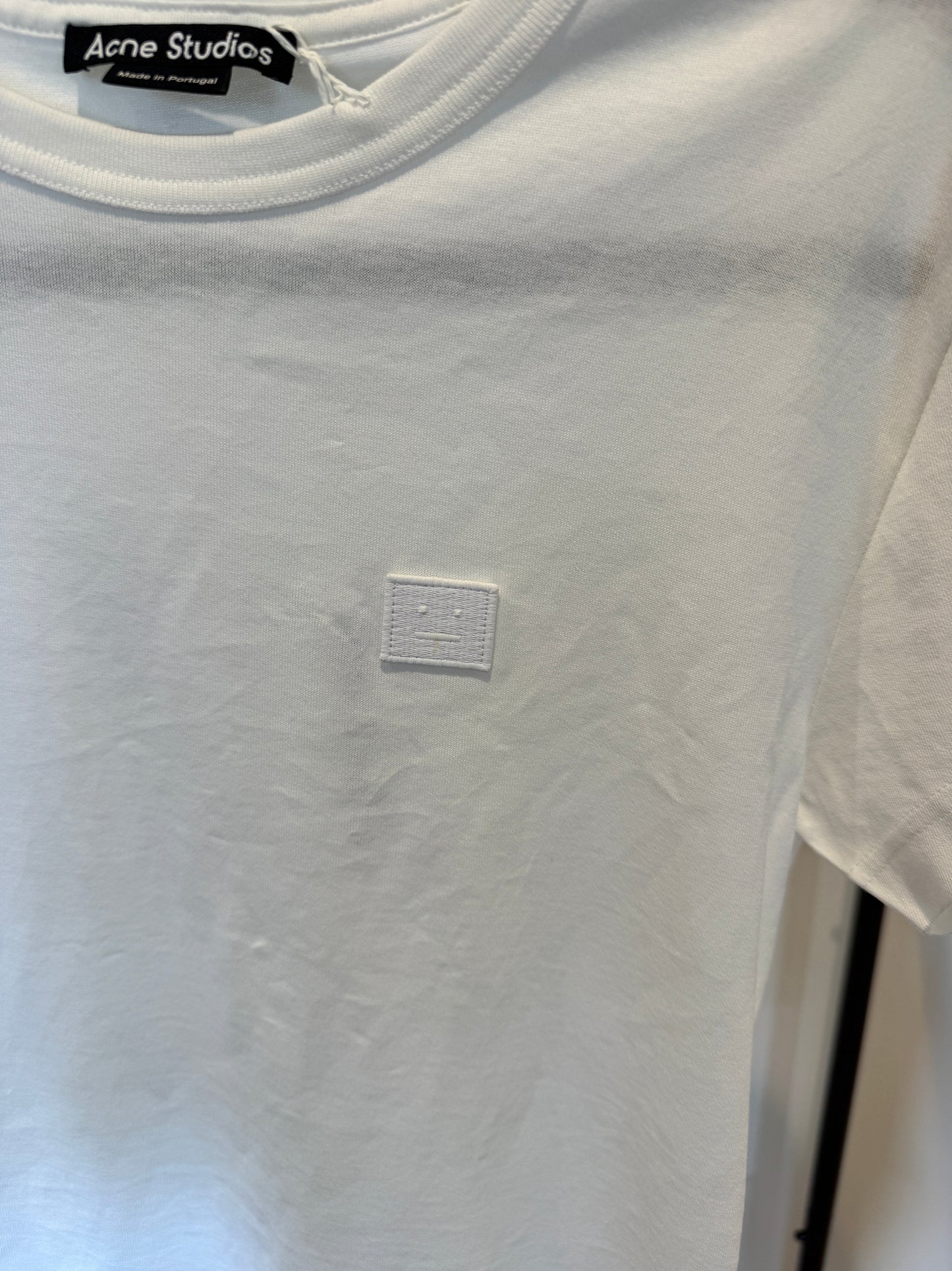 Acne Studios Nace Face Patch Cotton T Shirt in Optic White size M
