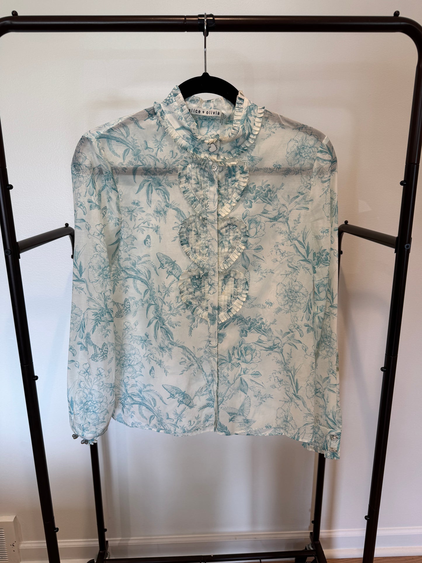 Alice and Olivia Kurt Ruffled Blouse Cream Light Blue size S