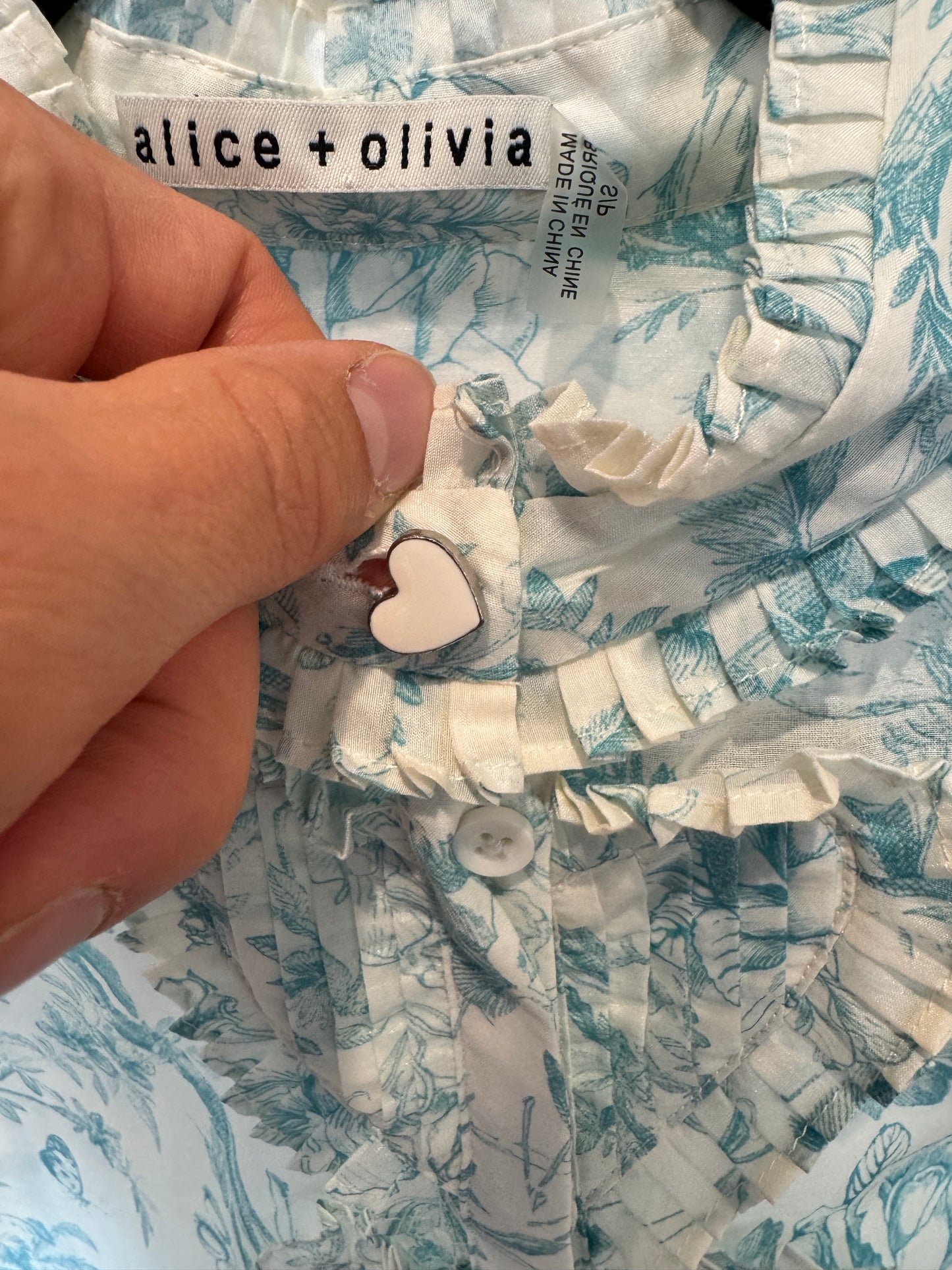 Alice and Olivia Kurt Ruffled Blouse Cream Light Blue size S