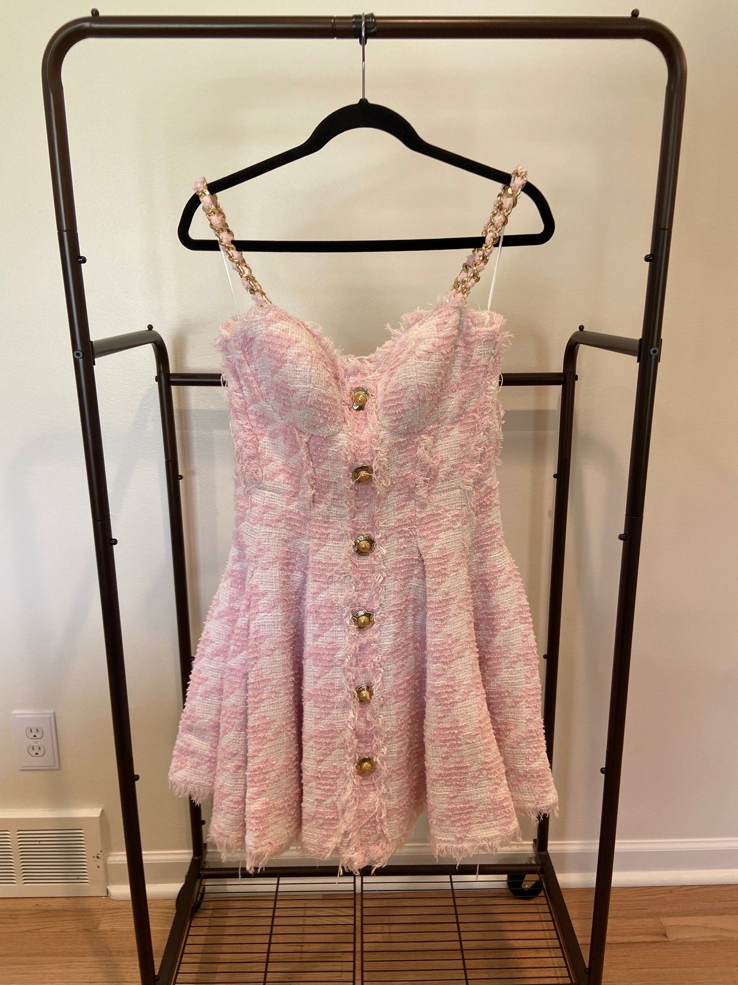 Balmain Strappy Houndstooth Tweed A-Line Dress size 40 US 8
