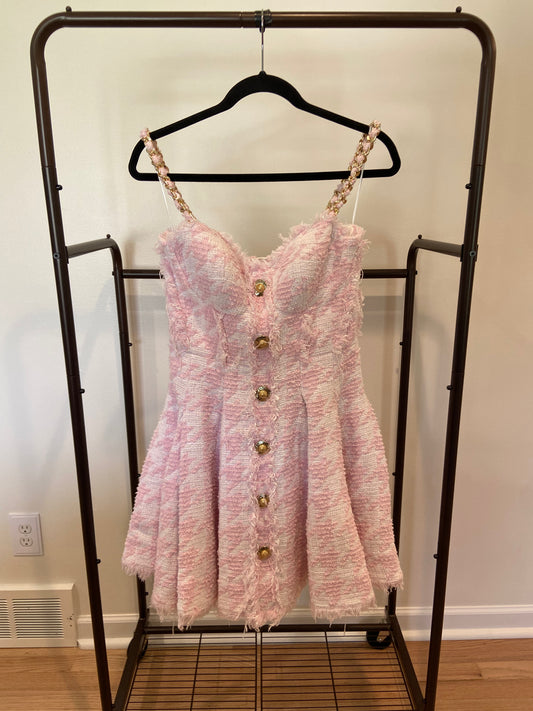Balmain Strappy Houndstooth Tweed A-Line Dress size 40 US 8