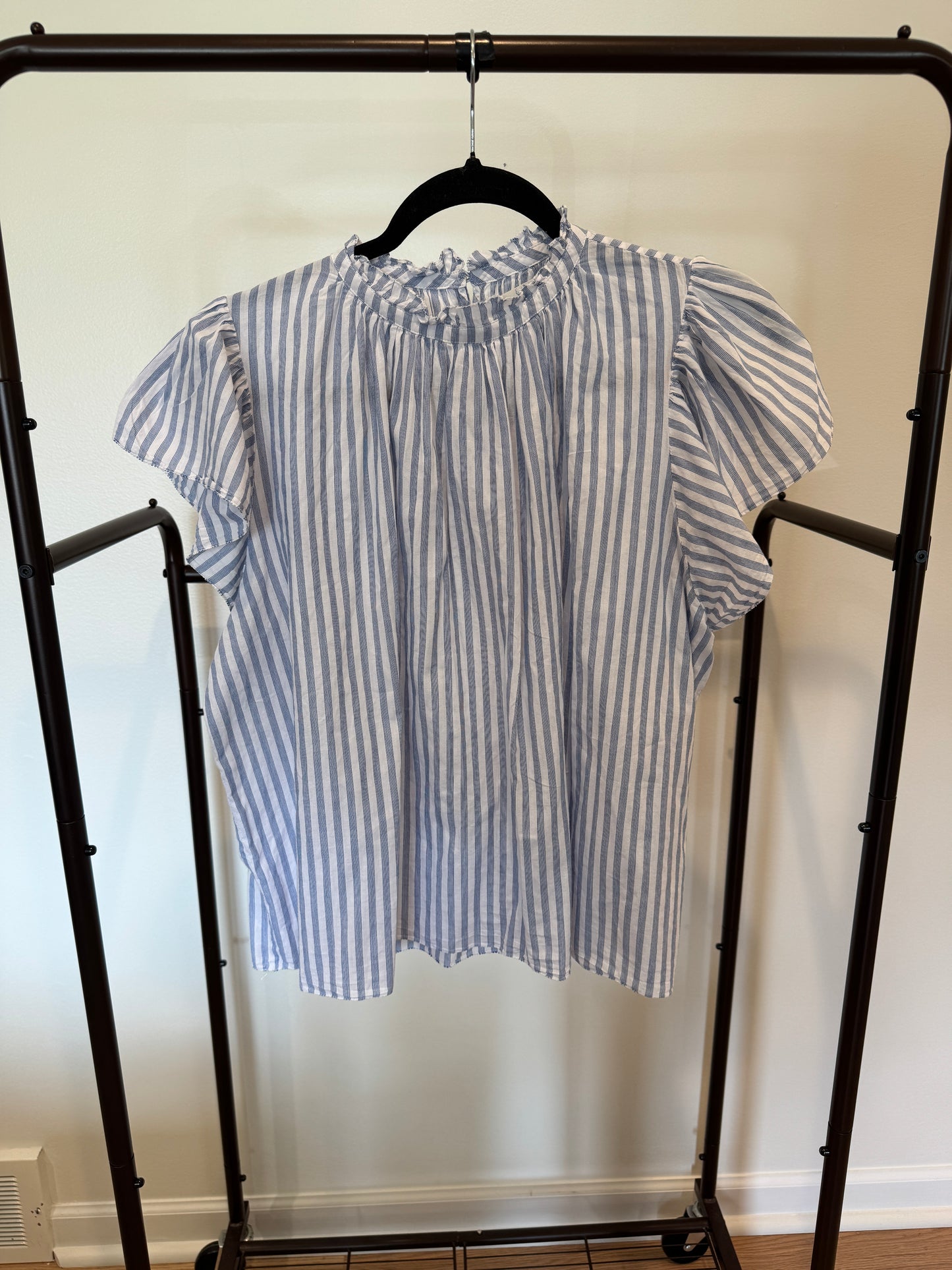 Trovata Carla High Neck Shirt White Blue Stripe size M