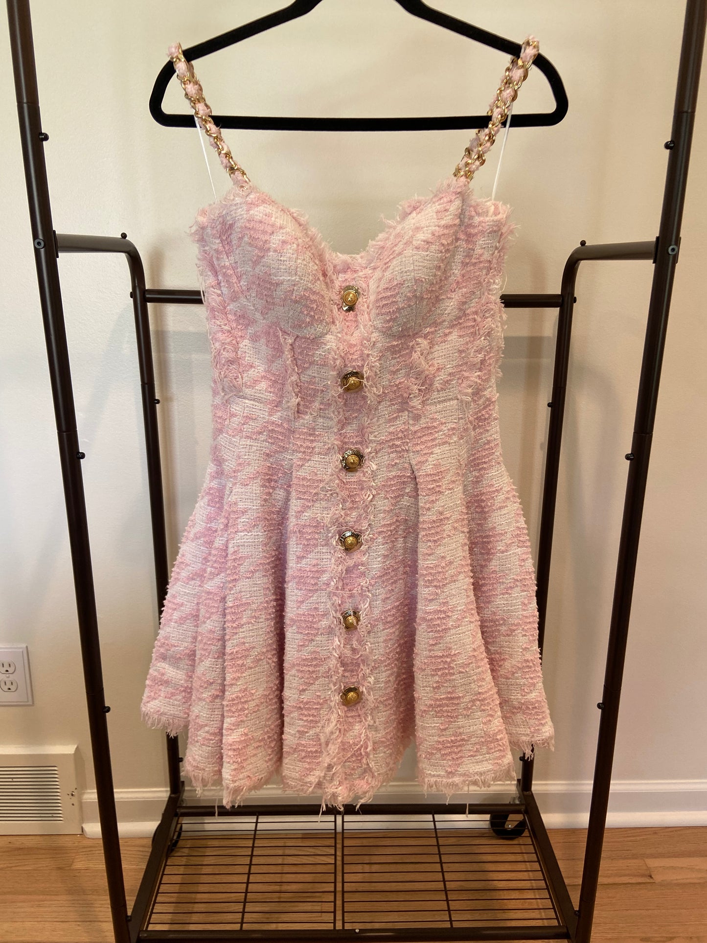 Balmain Strappy Houndstooth Tweed A-Line Dress size 40 US 8