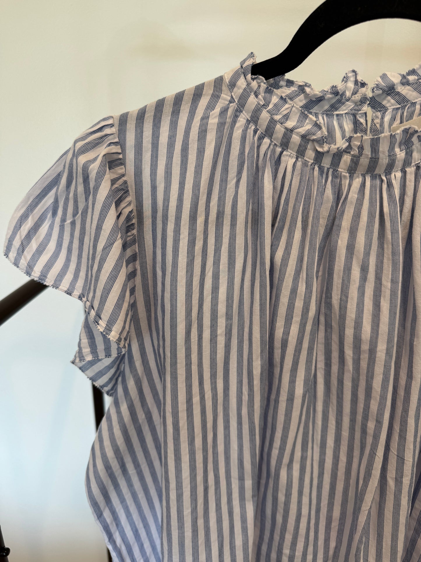Trovata Carla High Neck Shirt White Blue Stripe size M
