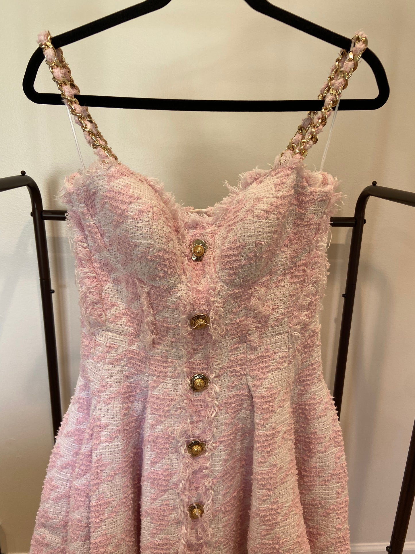 Balmain Strappy Houndstooth Tweed A-Line Dress size 40 US 8
