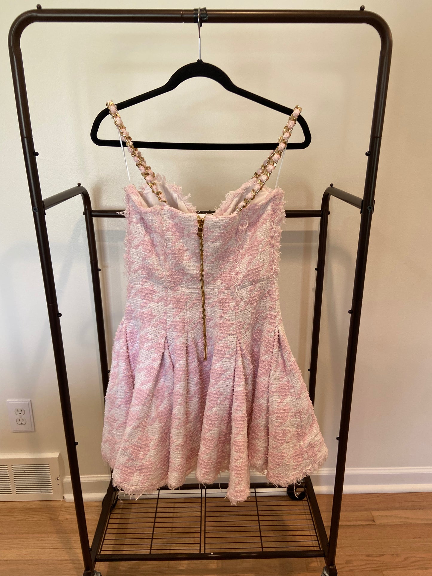 Balmain Strappy Houndstooth Tweed A-Line Dress size 40 US 8