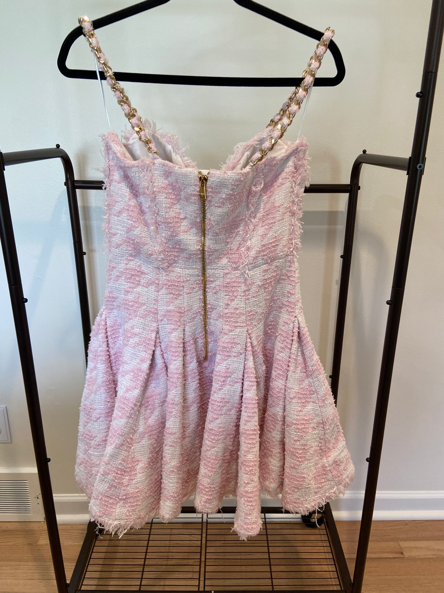 Balmain Strappy Houndstooth Tweed A-Line Dress size 40 US 8
